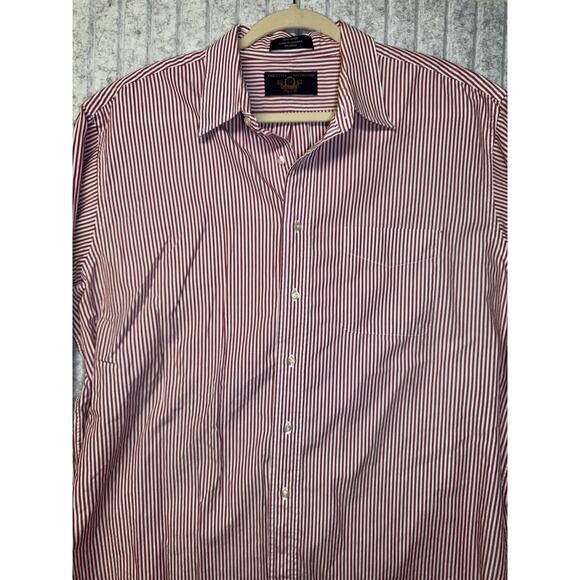 Jos A Bank Men's Travelers Red White Stripe Cotton Casual Shirt L Medium - Picture 4 of 5